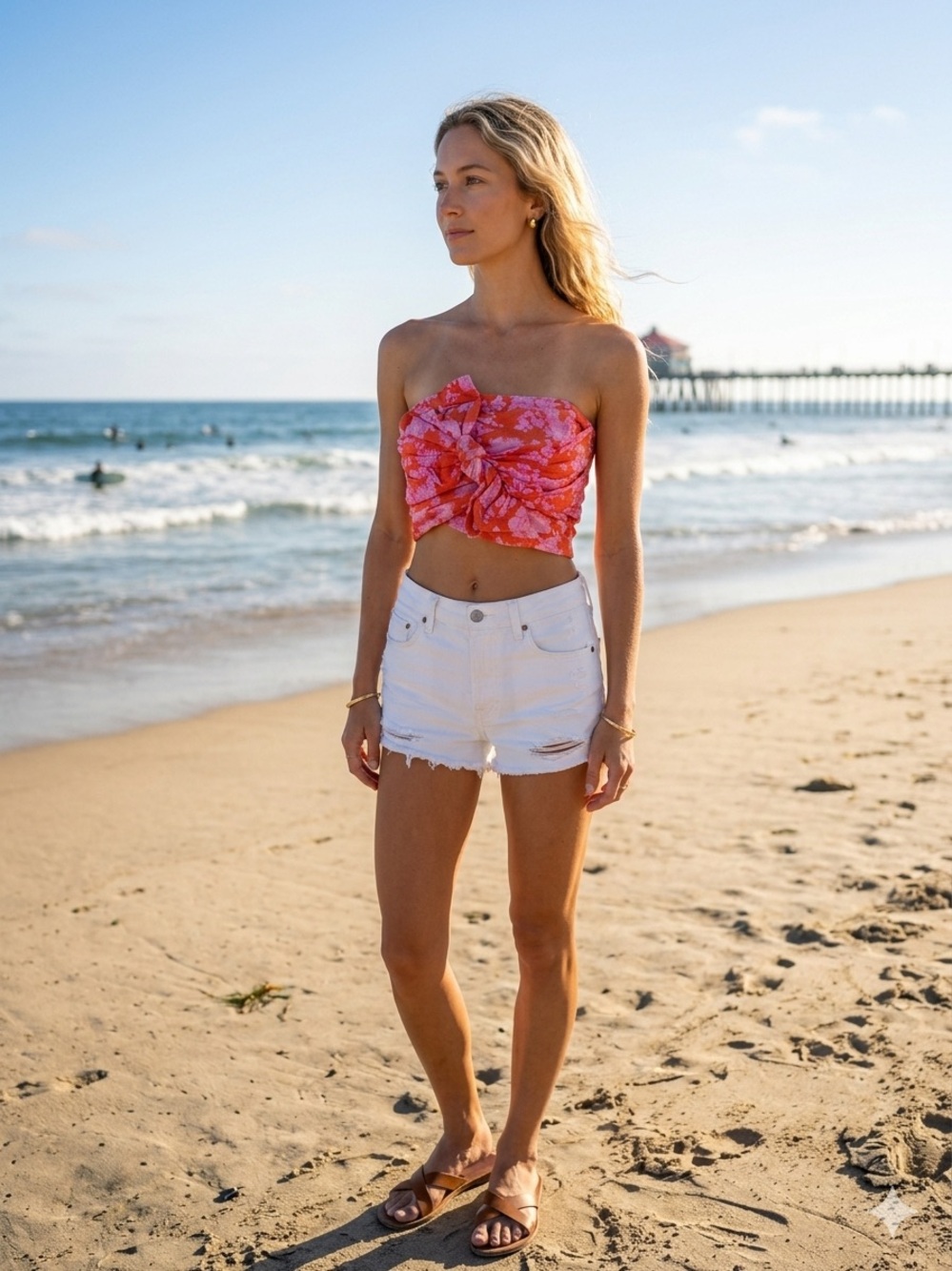 Anna Grace Pink Tropical Strapless Crop Top